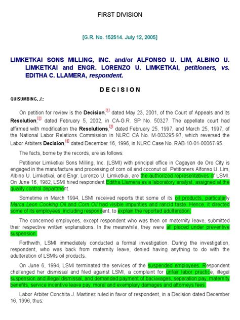 Limketkai Sons Milling, Inc. And/Or Alfonso U. Lim, Albino U..